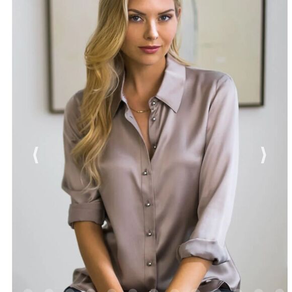 ravella Tops - Ravella Milano Silk Blouse in Truffle Size XL